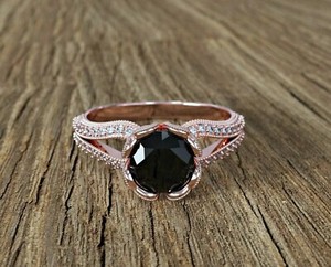 Authentic Elegant 3 Ct Black Diamond Ring Great Shine AAA In Rose Gold Plated Certified