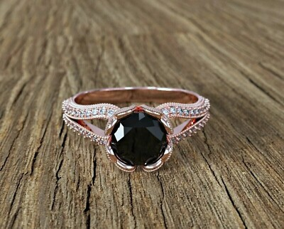 #ad Elegant 3 Ct Black Diamond Ring Great Shine AAA In Rose Gold Plated Certified $134.25