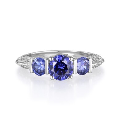 Damen Art Deco Stil Sterling 925 Feinsilber 3 Steine Tansanit Eternity Ring