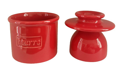 French Bell Butter / Buerre Dish Two Pieces Red Ceramic Dish Country Farm House