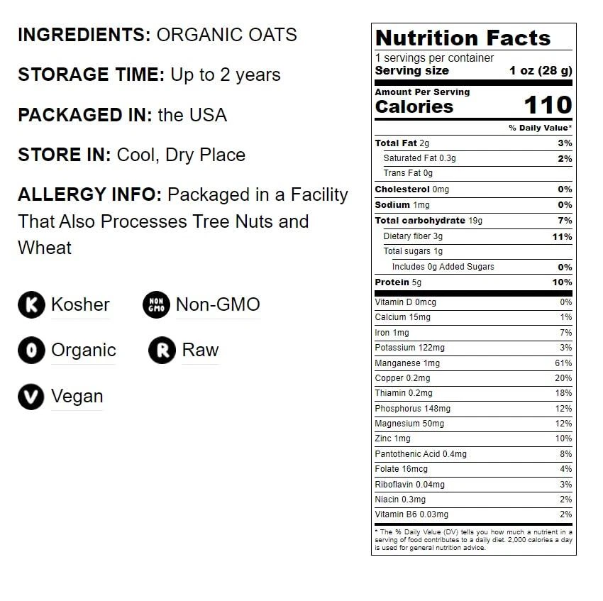 Avena laminada orgánica — no transgénica, kosher, cruda, vegana — de Food to Live Foto 2 de 4