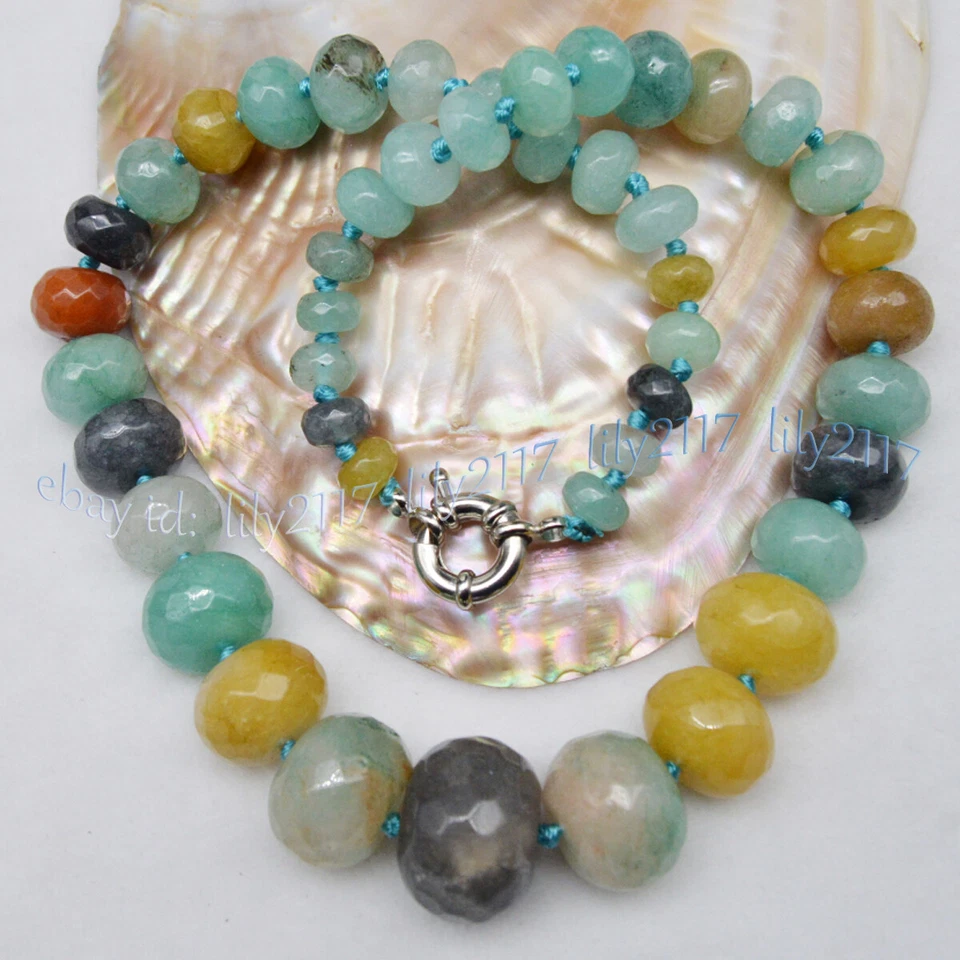 Enorme collar de cuentas rondelle de piedras preciosas de amazonita multicolor facetadas de 10-20 mm de 18"" Foto 3 de 4