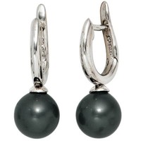 Creolen Creole Ohrringe Mit Synth. Perlen Dunkel 925 Silber Ohrschmuck Damen