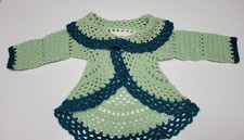 Infant Girl Sweater Beautiful Hand Crocheted Blue Green White Wide Collar