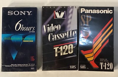 3 Sony Panasonic Vista Premium  Grade VHS Video Tapes Blank