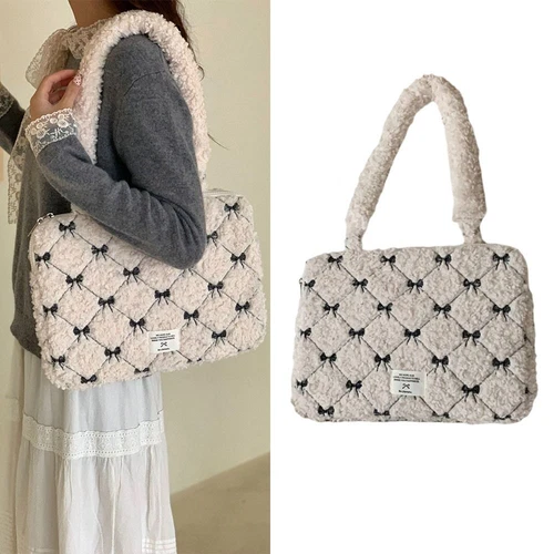 Bow Knot Lamb Wool Shoulder Bag for Lenovo Dell Laptop Office Use
