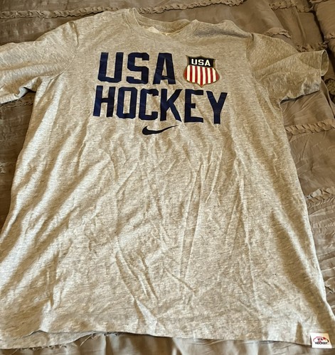 Team USA Hockey Nike Shirt Men's Medium Gray Olympics Dri Fit Gym Training