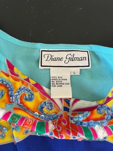 Vintage Diane Gilman NWT Silk Top Embellished In Sequence Butterflies sz. L - Picture 4 of 6
