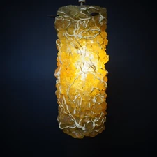 Mid Century Acrylic Clear Rocks w/ White Striping Hanging lamp