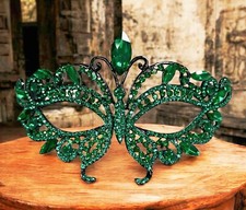 Green Crystal Masquerade Mask, Masquerade Wedding Mask, Black Mask, Prom Mask