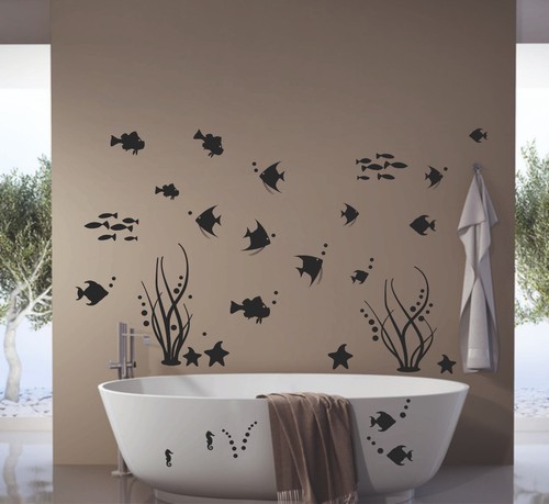 Bad Deko Wandtattoo XXL Set Unterwasserwelt Fische Badezimmer WC Fliesen Dusche - Bild 1 von 31