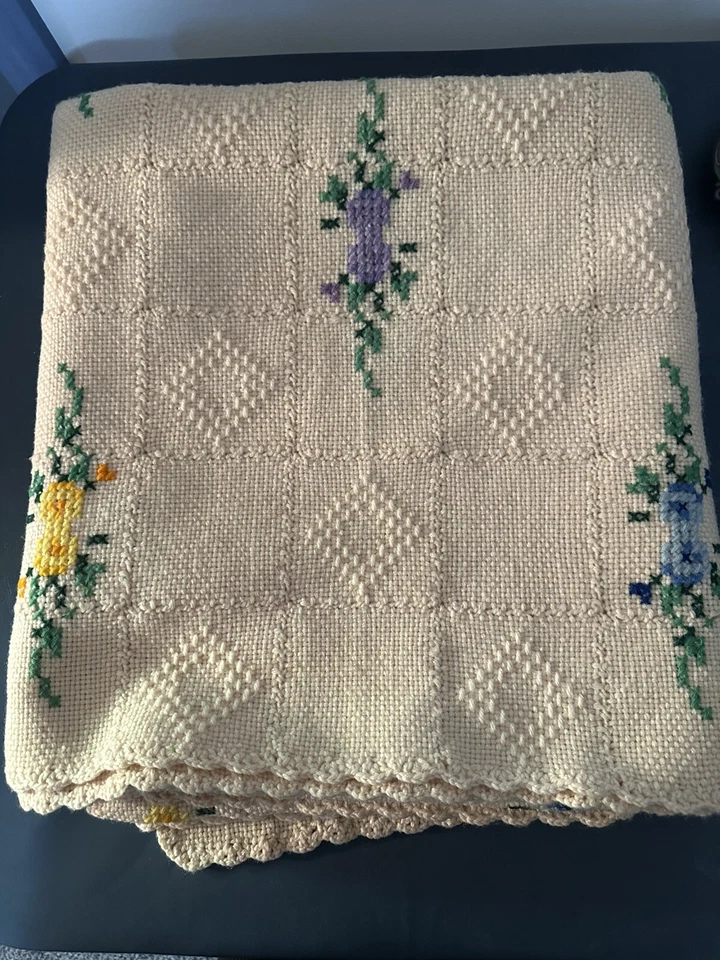 Cross Stitch and Crochet 46 X 69 Blanket So Beautiful - Image 2 of 3