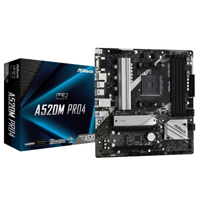 Asrock A520M PRO4 Super Alloy Amd Am4 Socket Motherboard Micro-Atx 4X Ddr4 Slots