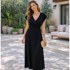 Madewell Maxi Dress Sz 4 Black V-Neck Satin Cap Sleeve Side Zip