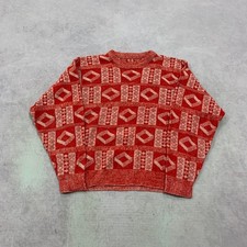 Vintage Knitted Jumper abstract patterned grandad knit sweater Men's M