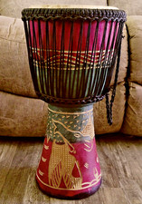 Djembe Drum Full Size African Handmade Carved...