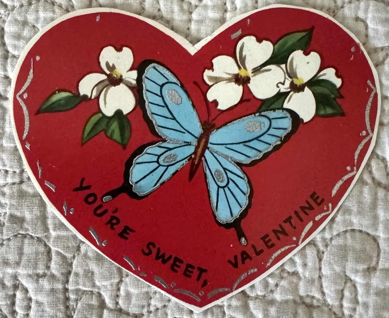Unused Valentine Butterfly Sweet Heart Glitter Vtg Greeting Card 1950s 1960s