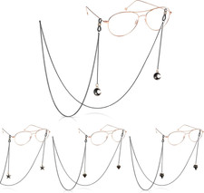 Glasses Chain for Women, 4PCS Necklace Style Glasses Strap with Pendant, Anti-Lo