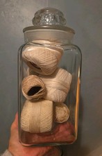 Antique 11" Tiffin Dakota Square Clear Glass Apothecary Candy Jar w Tatting Ball