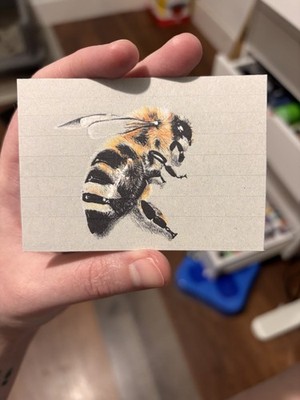 ACEO Print of Bee Colored Pencil Drawing Original Art 2.5x3.5 By April