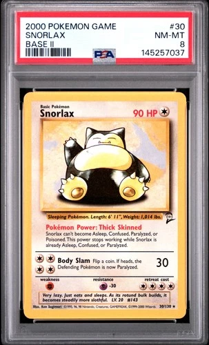 2000 POKEMON BASE SET 2 #30 SNORLAX PSA 8