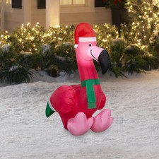 3.5 Foot Pink Flamingo In Santa Hat w/ Scarf Light Up Christmas Inflatable NEW