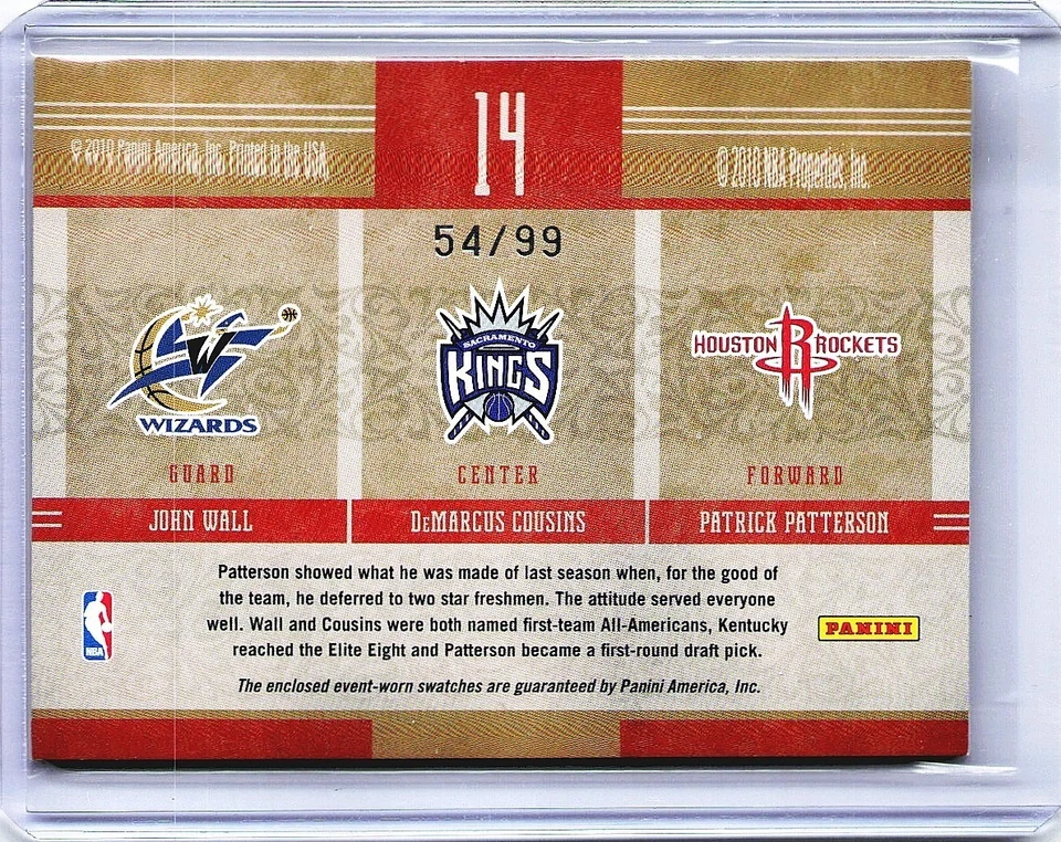 2010-11 Timeless Treasures Wall Cousins Patterson Materials Triple /99 Kentucky - Image 2 of 2