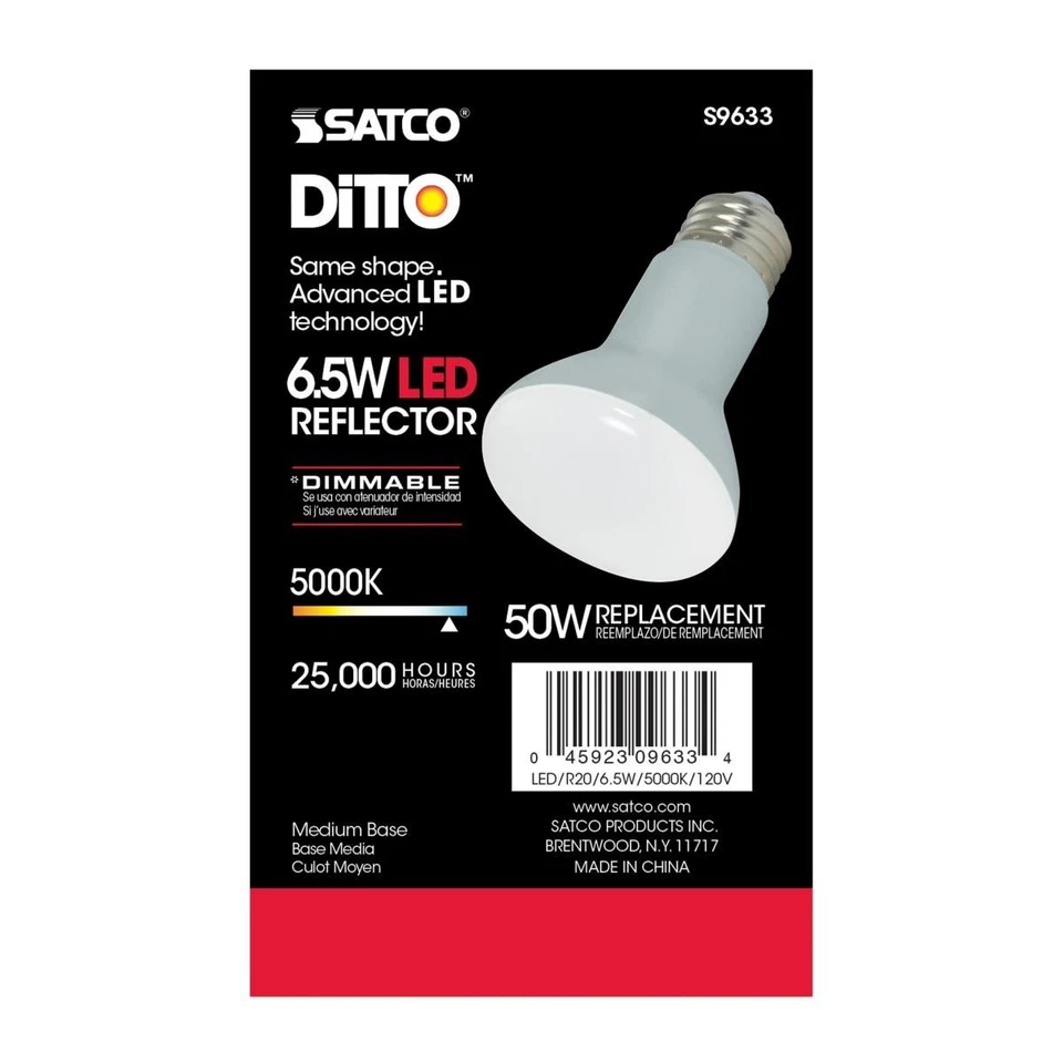 SATCO S9633 - 6.5 Watt R20 LED Bulb 4000K - 107 deg. Beam Angle (6 Pack) - Image 3 of 4