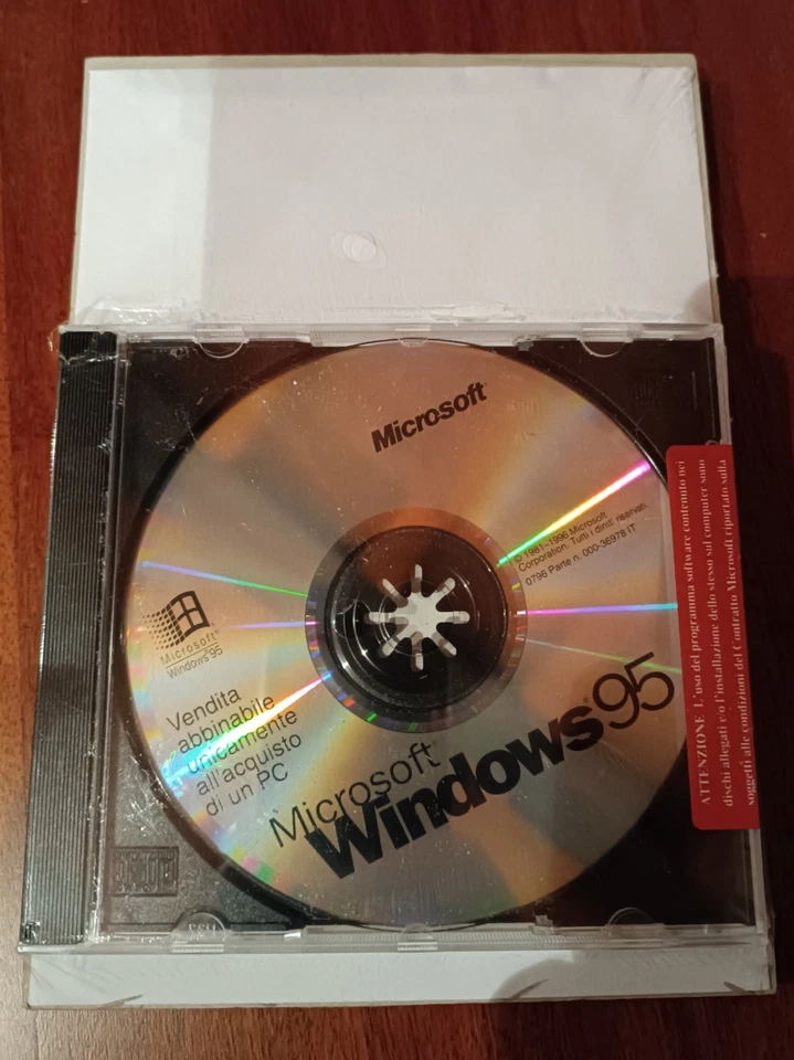 Microsoft WINDOWS 95 CD-ROM ORIGINALE Nuovo Sigillato Incellophanato con Manuale - Immagine 2 di 2