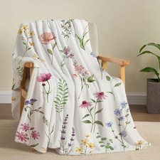 Throw Blanket Botanical Floral Printed Blanket Super Soft 50"X60" Wildflowers