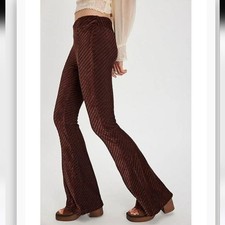 Free People Women's Brown Penny Pull-On Velvet Flared Pants Size XS Retro Boho