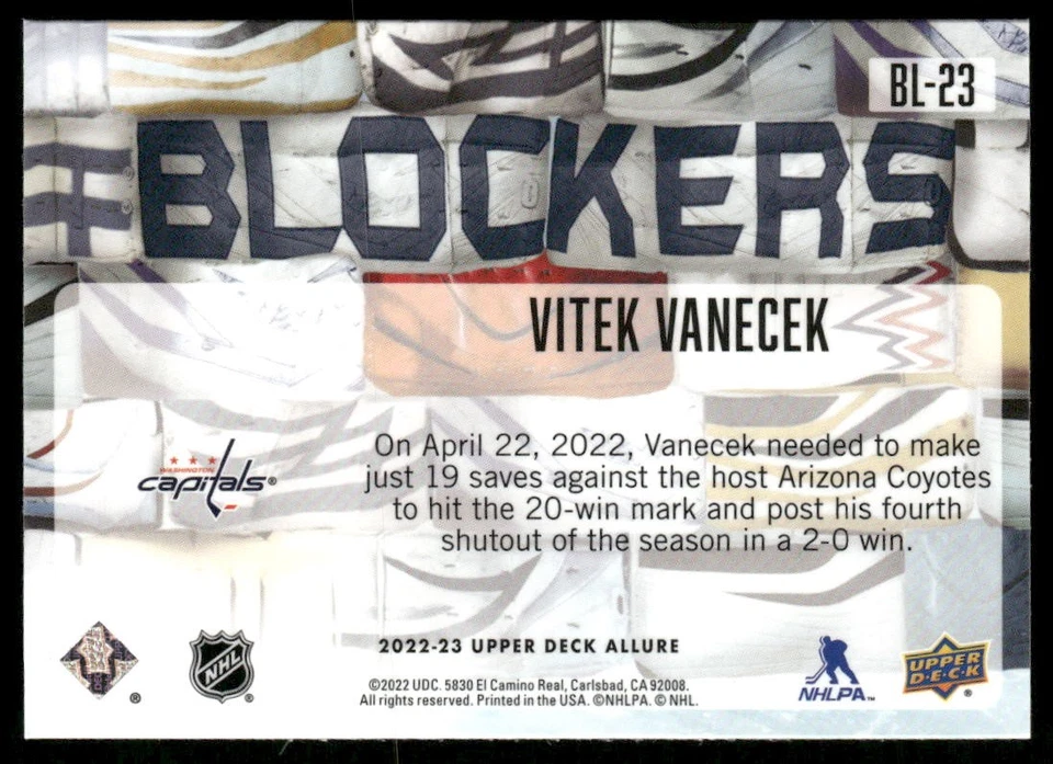 2022-23 Upper Deck Allure #BL-23 Vitek Vanecek Blockers - Image 2 of 2