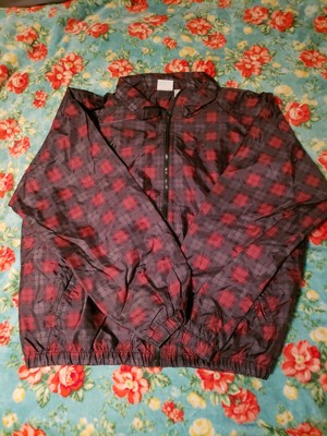 Vintage Jerzees Windbreaker Men s Large Wind Breaker Jacket Red Plaid 90s
