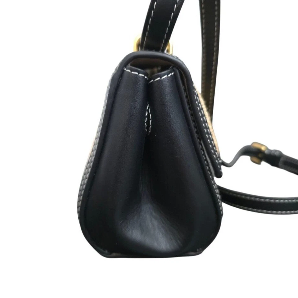 Mini Bandolera Tory Burch Juliette Lino Francés Negro Tostado Dorado Doble T Logo Foto 3 de 4