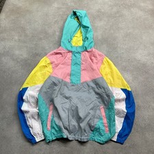 Bleecker & Mercer Anorak Mens Medium 90s Colourblock Vintage Windbreaker, Grey