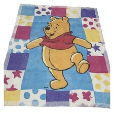 Vtg Disney Winnie The Pooh Blanket Acrylic Polyester Fleece 35x43 USA 90s