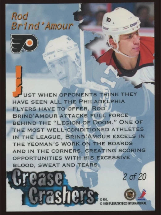 Rod Brind'Amour #2 1995-96 Fleer Ultra Extra Crease Crashers Philadelphia Flyers - Image 2 of 2