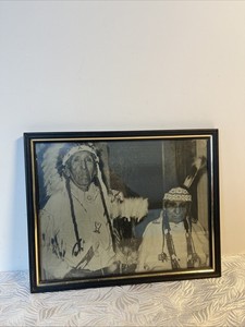 Antique Native American Couple Photograph Framed Under Glass 10”x8”