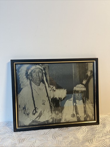 Antique Native American Couple Photograph Framed Under Glass 10”x8”