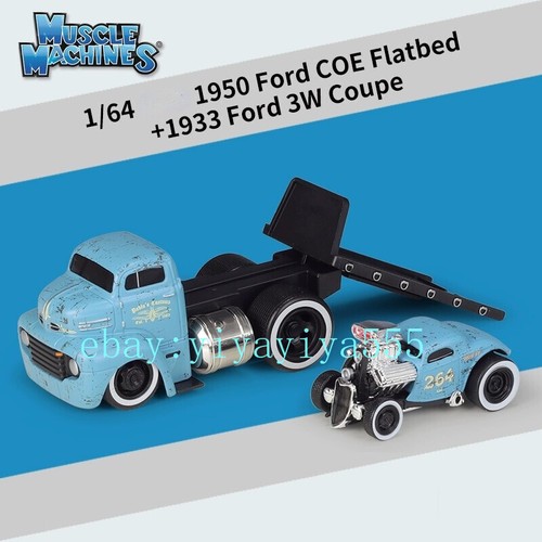 Maisto 1:64 1950 Ford COE Flatbed Trailer 1933 3W Coupe Model Metal Car - Picture 2 of 5