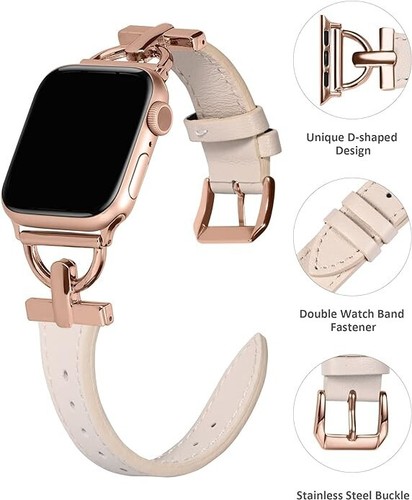 Wearlizer Luxury Leather Band for Apple Watch Women 41mm 40mm 38mm D Shaped Stra - Picture 3 of 5