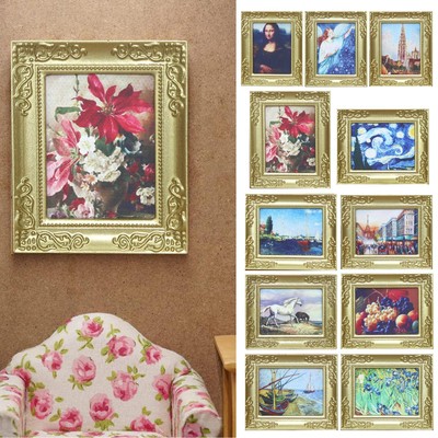 Doll House Miniature Oil Painting 1:12 Mini Framed Art Wall Picture Art Painting