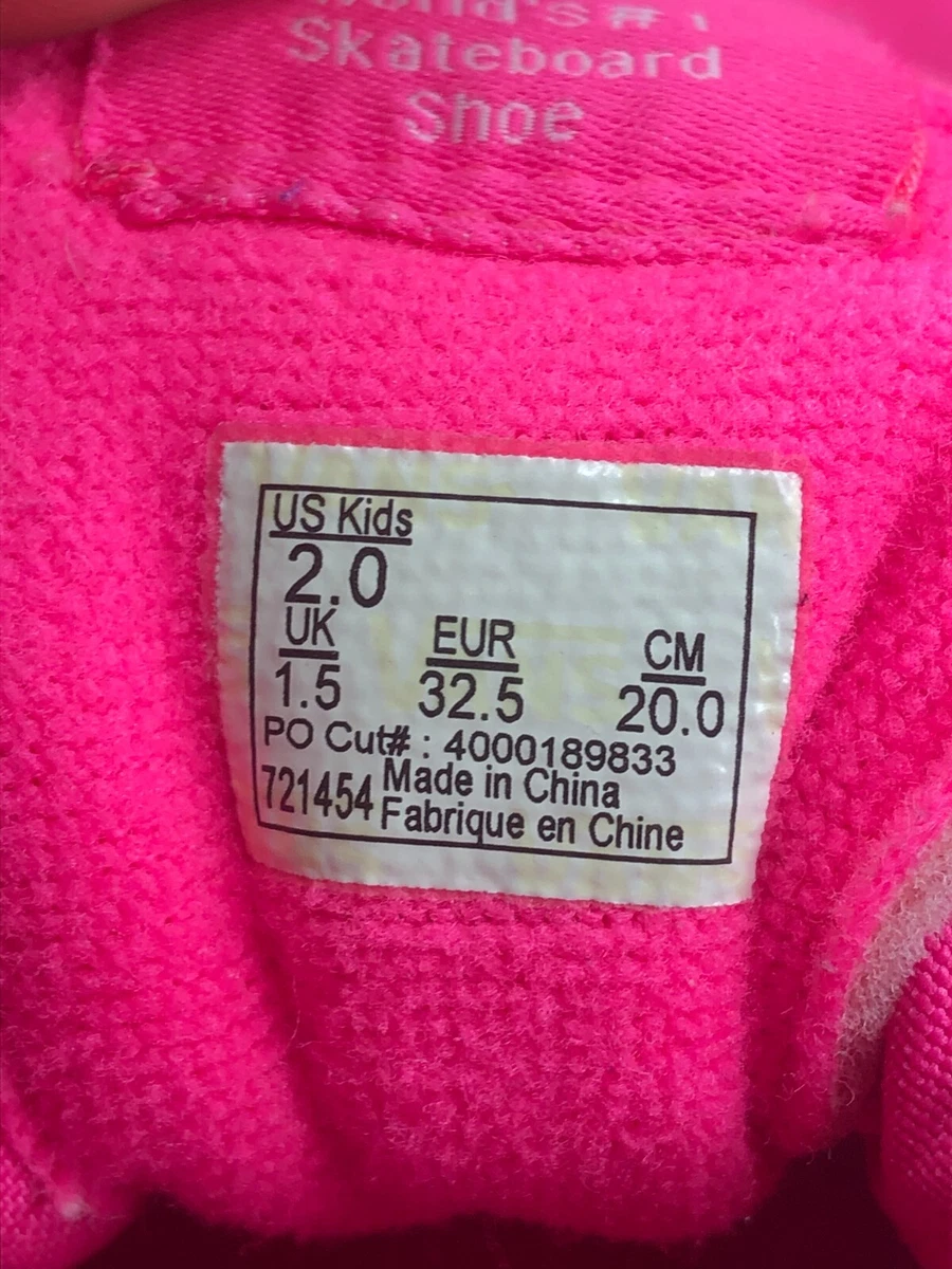 1386 - Vans Sk8 Hi Hot Pink Kids Size 2 Monochrome 721454 High Top Skate Shoes