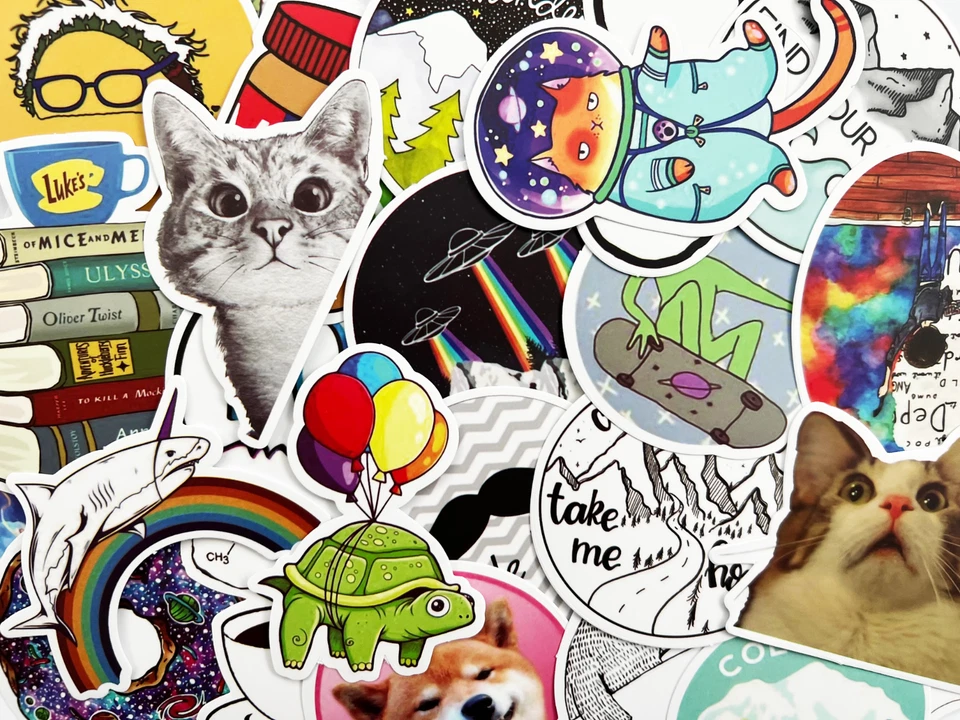 100 Varied Colors Cool Sticker Lot Book Fun Pack Laptop Car Alien Decals