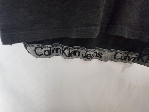 Men's Shirt Calvin Klein Jeans Logo on Hem Vintage Black Button Polo T Shirt - Picture 2 of 16
