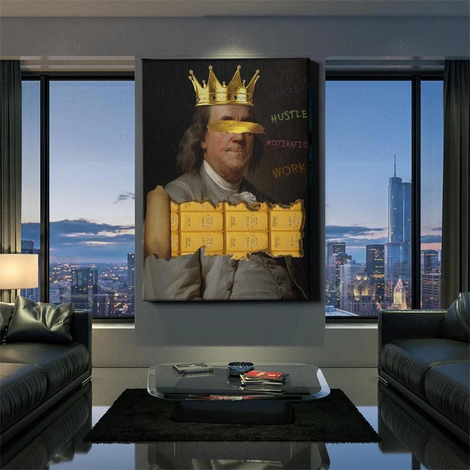 ✅LEINWANDBILD BENJAMIN FRANKLIN DESIGN LUXUS POPART GOLD DEKO WANDKUNST PREMIUM - Bild 2 von 4