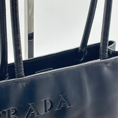 Prada Tote Bag Black Leather Double handle Handbag 104 Y2K Prada Tote Bag Black Leather Double handle Handbag 104 Y2K