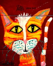 colorful ORIGINAL POP ART CAT  PAINTING Unique Upcycled SWARTZMILLER DNA SIGNED