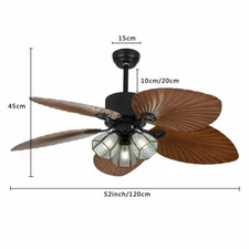 52'' 5 Blades Ceiling Fan w/ LED Light With Remote Control Tropical Palm Leaf