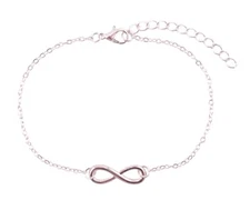 Silvertone Infinity Symbol Curb Link Ankle Bracelet Anklet 9" - 10.75" NWOT